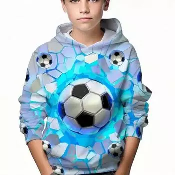 Детская мода, повседневный пуловер с капюшоном и длинными рукавами для мальчиков с 3D принтом «Футбол», весна-осень, детская толстовка с капюшоном, топы, одежда 100CM
