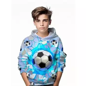 Детская мода, повседневный пуловер с капюшоном и длинными рукавами для мальчиков с 3D принтом «Футбол», весна-осень, детская толстовка с капюшоном, топы, одежда 100