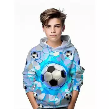Детская мода, повседневный пуловер с капюшоном и длинными рукавами для мальчиков с 3D принтом «Футбол», весна-осень, детская толстовка с капюшоном, топы, одежда 100