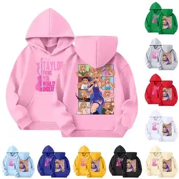 Детская мода повседневный топ вокруг принтованный пуловер с капюшоном толстовка 100 бежевый