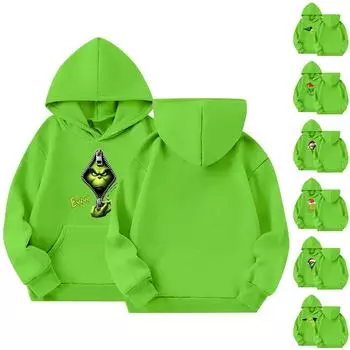 Детская мода с капюшоном, свитер с рождественским принтом, длинный рукав, толстовка 100 чёрный