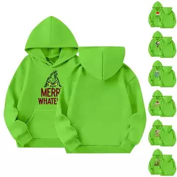 Детская мода с капюшоном, свитер с рождественским принтом, длинный рукав, толстовка 100