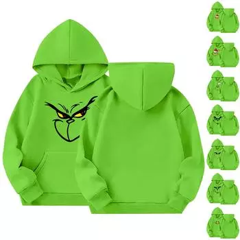 Детская мода с капюшоном, свитер с рождественским принтом, длинный рукав, толстовка 150 золотой