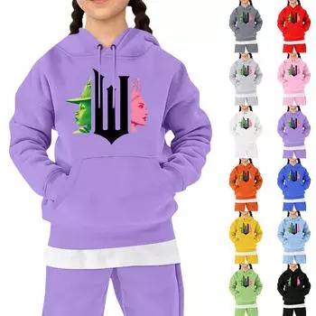 Детская мода свободная повседневная повседневная толстовка с капюшоном и принтом ведьмы с длинным рукавом 150