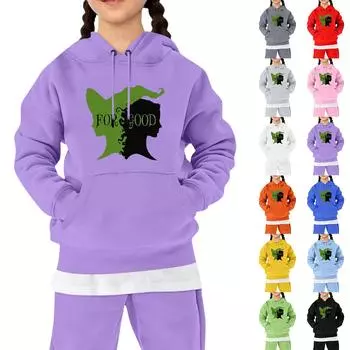 Детская мода свободная повседневная повседневная толстовка с капюшоном и принтом ведьмы с длинным рукавом 160 красный