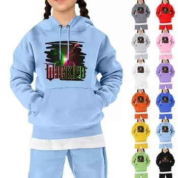 Детская мода свободная повседневная повседневная толстовка с капюшоном и принтом ведьмы с длинным рукавом 140