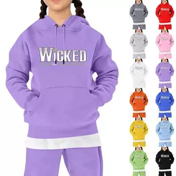 Детская мода свободная повседневная повседневная толстовка с капюшоном и принтом ведьмы с длинным рукавом 110 фиолетовый
