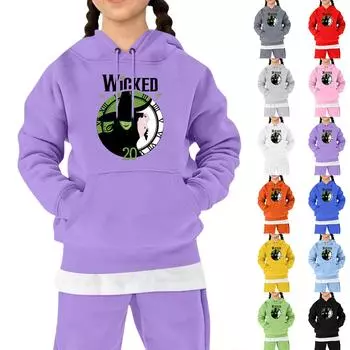 Детская мода свободная повседневная повседневная толстовка с капюшоном и принтом ведьмы с длинным рукавом 110 чёрный