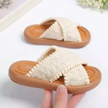 Детская мода Тапочки для девочек 2024 Французский стиль С открытым носком Ретро Этнический стиль Детская повседневная обувь Дропшиппинг Платформа Нескользящие 23 бежевый