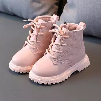 Детская мода высококачественные ботинки теплые ботинки однотонные простые детские туфли