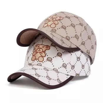 Детская модная бейсбольная кепка с вышивкой в виде медведя для мальчиков и девочек, симпатичные шапки для походов на открытом воздухе, кепки с защитой от ультрафиолета хаки