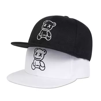 Детская модная бейсболка с вышивкой в виде медведя для улицы, кепка Snapback для мальчиков и девочек, кепки с плоским верхом, шляпы от солнца чёрный