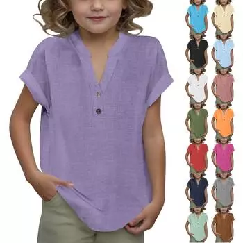 Детская модная блузка с пуговицами и v-образным вырезом на лето 110 армия зеленый