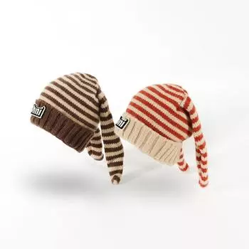 Детская модная брендовая вязаная шапка на осень и зиму с милыми кроличьими ушками, теплая, плюшевая, для мальчиков и девочек, полосатая шерстяная шапка 1.5 years old-7/8 years old-average size (48-53cm) бежевый