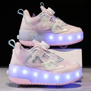 Детская модная двухрядная четырехколесная обувь Rampage с освещением, спортивная обувь, обувь для досок 29 розовый