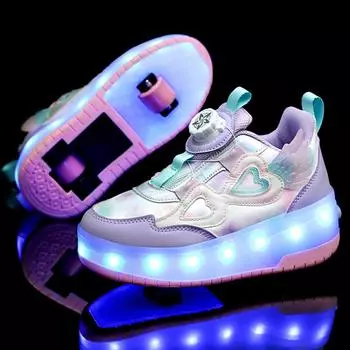 Детская модная двухрядная четырехколесная обувь Rampage с освещением, спортивная обувь, обувь для досок 29 розовый