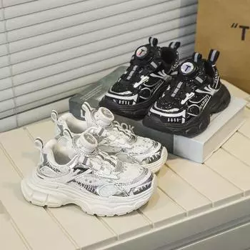 Детская модная дышащая повседневная обувь, детская спортивная обувь для бега, трендовые удобные спортивные кроссовки для студентов и девочек 26 чёрный