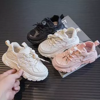 Детская модная дышащая трендовая обувь на мягкой подошве, детские спортивные кроссовки для бега для мальчиков и девочек, удобные спортивные кроссовки 27 белый