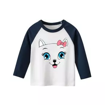 Детская модная футболка с длинными рукавами и принтом, От 1 до 9 лет, весенне-осенний лоскутный топ, детский пуловер, повседневная рубашка с круглым вырезом для мальчиков и девочек 90cm белый