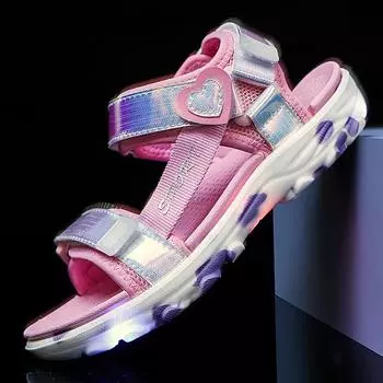 Детская модная красочная легкая уличная пляжная обувь на липучке, повседневные сандалии для девочек, тапочки, обувь принцессы 26 розовый