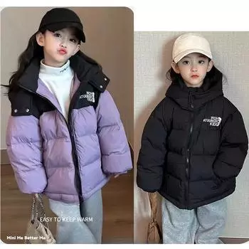 Детская модная куртка-пуховик, зимнее повседневное теплое пальто с капюшоном для мальчиков и девочек 100cm чёрный