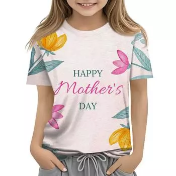 Детская модная повседневная футболка с коротким рукавом и круглым вырезом с принтом ко Дню матери 110
