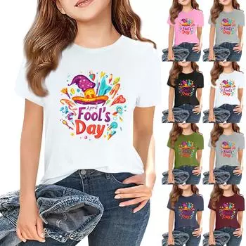 Детская модная повседневная футболка с коротким рукавом и круглым вырезом с принтом 100