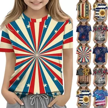 Детская модная повседневная футболка с коротким рукавом и круглым вырезом с принтом «День независимости» 110 коричневый