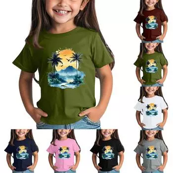 Детская модная повседневная футболка с круглым вырезом и короткими рукавами 100 армия зеленый