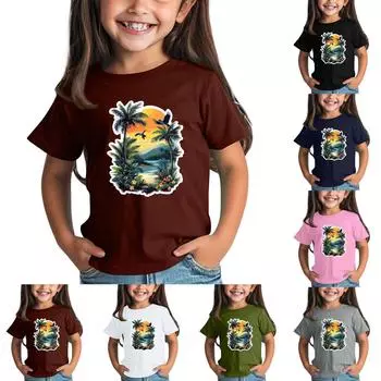 Детская модная повседневная футболка с круглым вырезом и короткими рукавами 100 армия зеленый