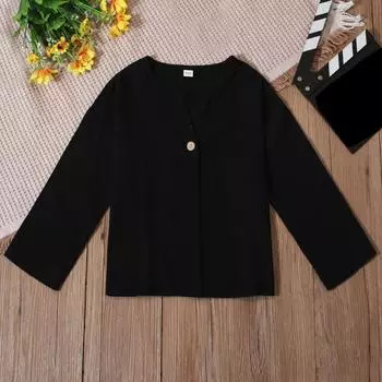 Детская модная повседневная кофта-кардиган с V-образным вырезом 140 чёрный