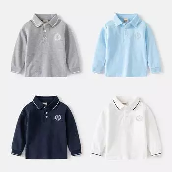 Детская модная рубашка поло, осенняя однотонная повседневная рубашка с лацканами для мальчиков 90cm темно-синий