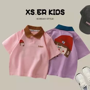 Детская модная рубашка-поло с короткими рукавами, летняя повседневная рубашка для мальчиков и девочек 90cm