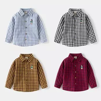 Детская модная рубашка с длинными рукавами, повседневная рубашка с лацканами для мальчиков 90cm