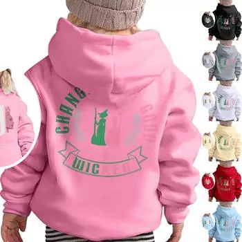 Детская модная свободная повседневная толстовка с длинными рукавами и капюшоном с принтом 110 горячий розовый