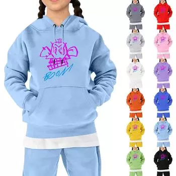 Детская модная свободная повседневная толстовка с капюшоном и длинным рукавом с принтом 110 синий