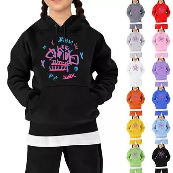 Детская модная свободная повседневная толстовка с капюшоном и длинным рукавом с принтом 130 синий