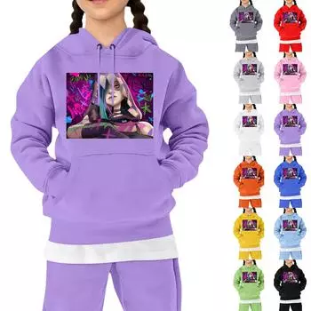 Детская модная свободная повседневная толстовка с капюшоном и длинным рукавом с принтом 110 чёрный