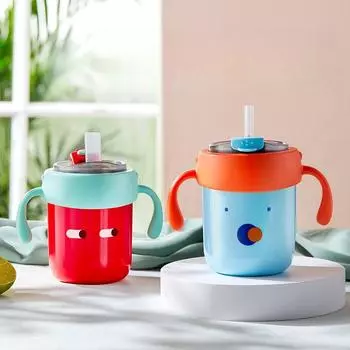 Детская молочная кружка, градуированная трубочка, кружка с ручкой, обучающая кружка для питья, кружка для воды из нержавеющей стали 316, бытовое использование, высокая вместимость синий