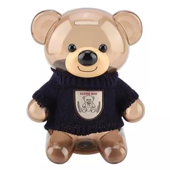 Детская монета Копилка Копилка Мультфильм Одежда Медведь Пластиковый Прозрачный (синий)