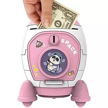 Детская мультяшная космическая ракета-копилка для мальчиков и девочек с большой емкостью для хранения денег, праздничный подарок розовый