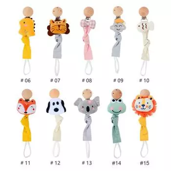 Детская мультяшная плюшевая кукла, хлопковая цепочка против падения, клейкая цепочка для зубов новорожденного, цепочка для сосков лисы, льва, медведя