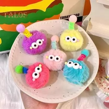 Детская мультяшная плюшевая заколка для волос, нечеткий мягкий плюшевый шарик, большие глаза, эластичная пружина, противоскользящая, легкая заколка для волос с помпоном для маленьких девочек, детская укладка волос жёлтый