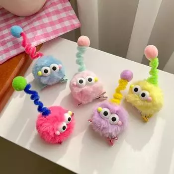 Детская мультяшная плюшевая заколка для волос, нечеткий мягкий плюшевый шарик, большие глаза, эластичная пружина, противоскользящая, легкая заколка для волос с помпоном для маленьких девочек, детская укладка волос красный