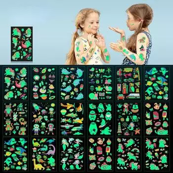 Детская мультяшная светящаяся в темноте татуировка с флуоресцентной зеленой водонепроницаемой бонусной наклейкой 1pcs