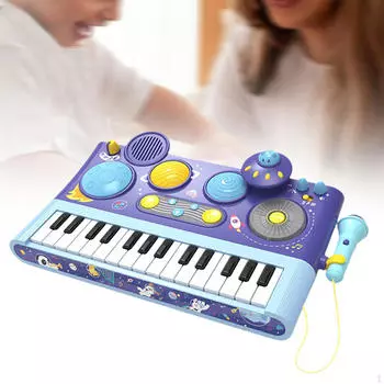 Детская музыкальная игрушка-пианино с микрофоном для развивающей игры фиолетовый