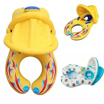 Детская надувная лодка для плавания, плавательное кольцо, солнцезащитные козырьки жёлтый