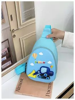 Детская наплечная сумка с принтом «Строительство транспортных средств», мультяшная сумка с краном, кроссбоди Sky Blue