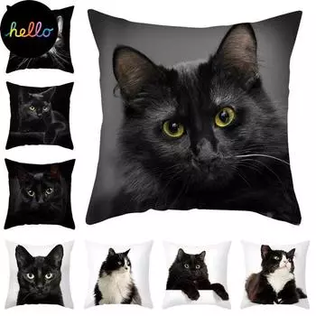 Детская наволочка для дивана с принтом кота из мультфильма Cus на чехле, забавная картинка, подходит для наволочки с декором в кафе черного кота 40x40cm