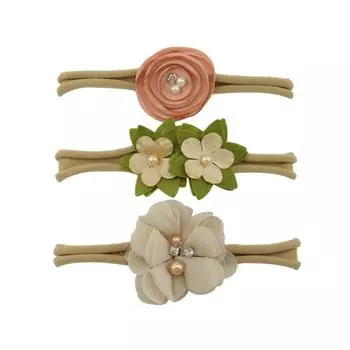 Детская нейлоновая повязка на голову из трех частей, эластичная мягкая повязка на голову, головной убор с зеленым цветком, универсальный набор головных уборов с цветком